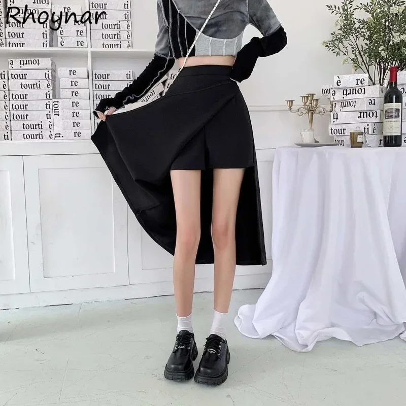 Skirts Women Summer Girls Side-slit High Waist A-line Slender Korean Style Designed Trendy Solid Simple All-match Attractive 3XL