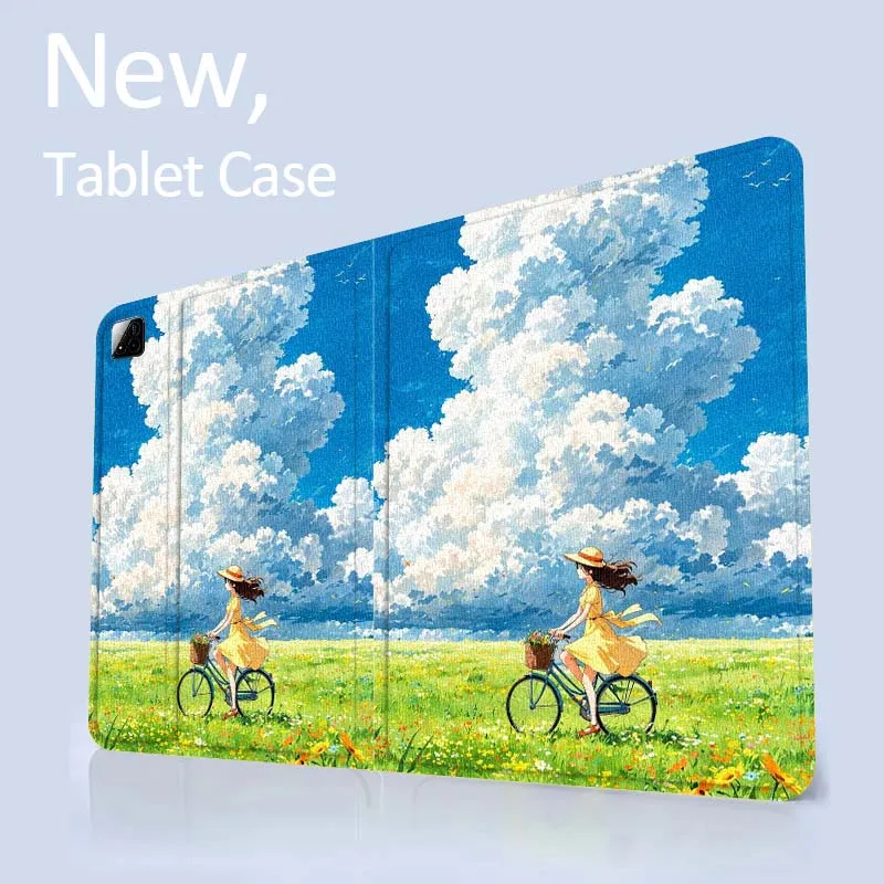 

Beautiful Flower Girl Bicycle For Xiaomi Redmi Mi Pad 4 5 6 6s 7 7s SE Pro 2 11 Plus Max 12.4 11 11.2 12.5 8.7 inch Tablet Case
