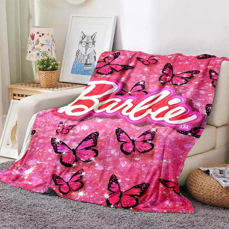 Barbie Logo Flannel Fluffy Throw Camping Blanket for Children Sofa Throw Blanket Modern Fashion Gift Miniso  Picnic Blanket