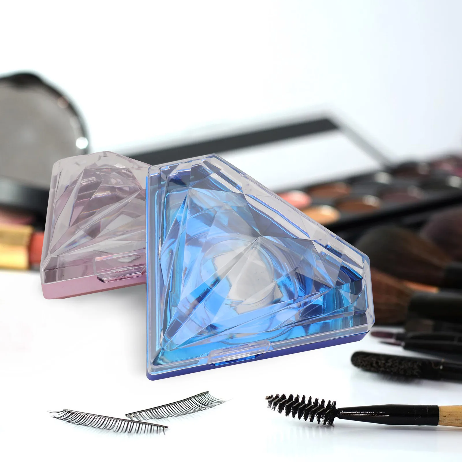 

2Pcs False Eyelash Storage Boxes Acrylic Diamond Pattern Lash Holder Organizer Case Protective Packing Box for Makeup Supplies