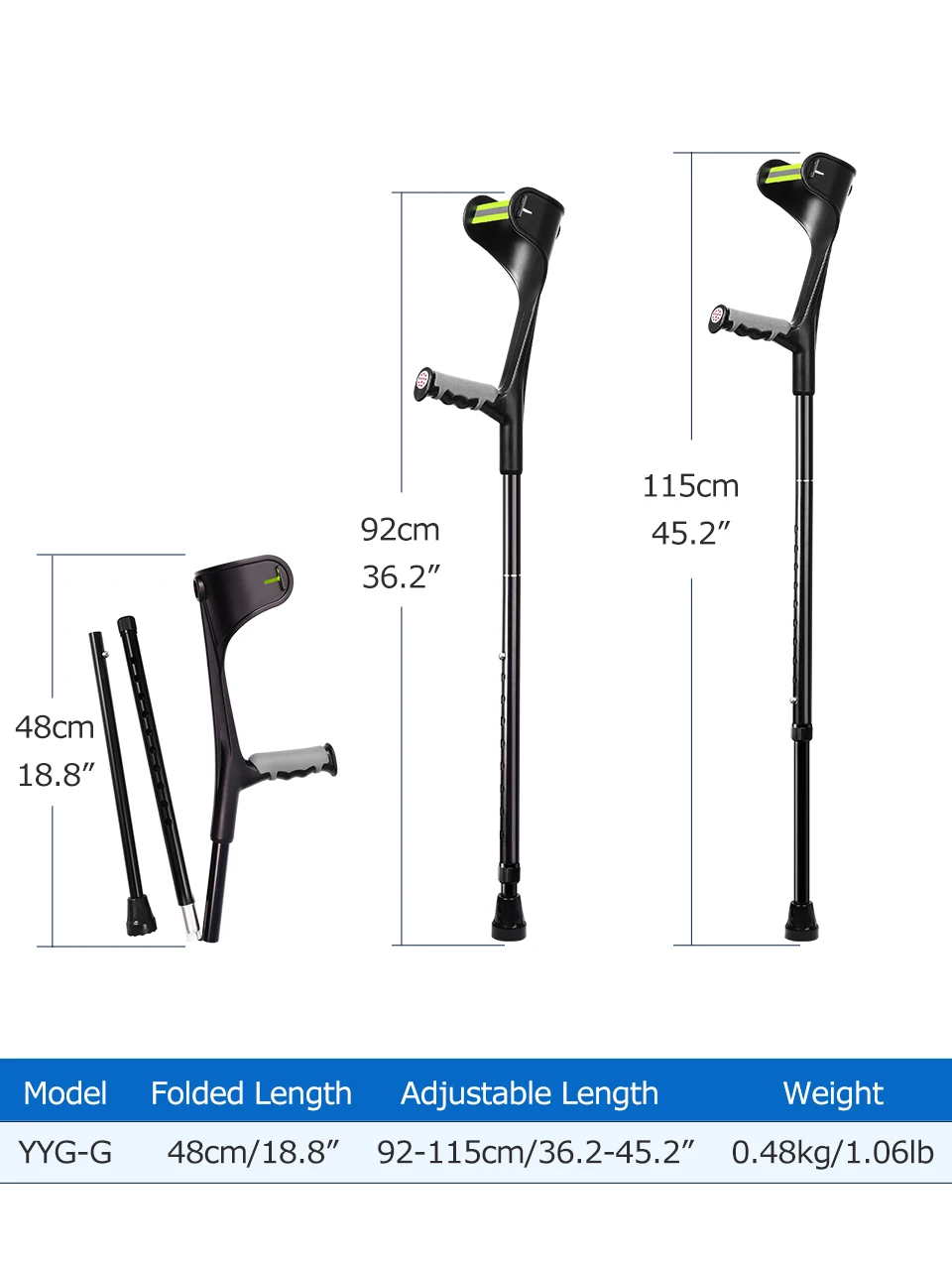 زوج عكازات الساعد من Lefeke قابلة للطي خفيفة الوزن وقابلة للتعديل مع مقابض مطاطية وقبضة مريحة ومقاومة للاهتراء #2