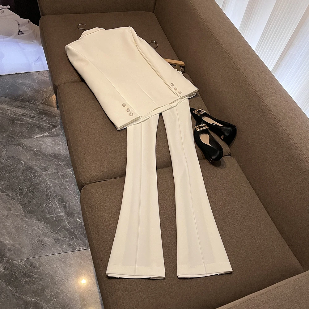 TWOTWINSTYLE Temperament Solid Two Piece Sets For Women V Neck Long Sleeve Top High Waist Pants Chci Trend Set Female KSE553589