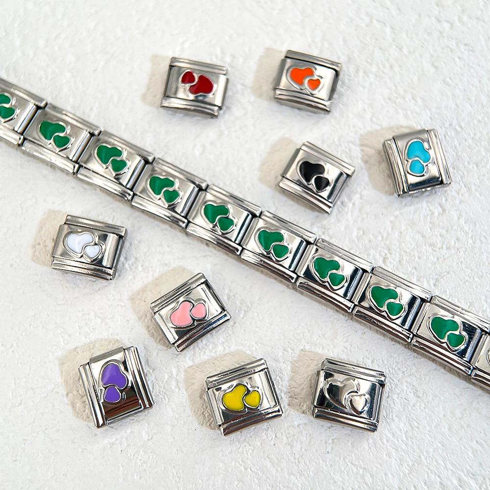 1pc Bracelet Include 18pcs Parts Stainless Steel Enamel Love Heart Star Butterfly Charms Links 9mm DIY Jewelry Making Wholesale image 2