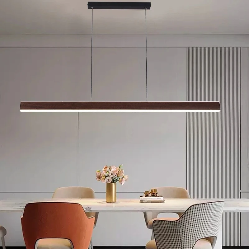 

Modern Walnut Wood Long Dimmable Pendant Lamp for Bar Dining Room Kitchen Island Living Room Chandelier Indoor Lighting Fixture