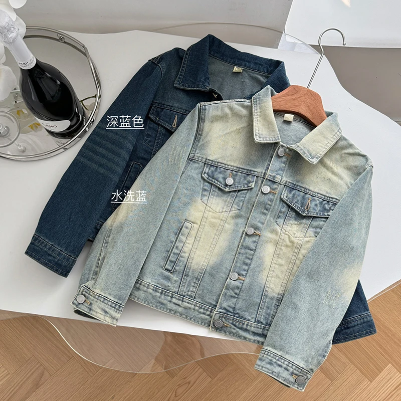 2024 Herbst neue Frauen kurze Jeans jacken Mode weibliche lässige Langarm Revers Knopf Tasche Jeans jacke