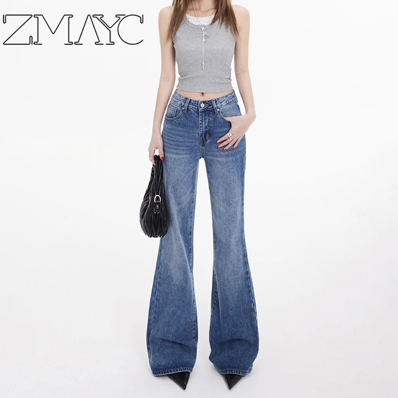 ZMAYC celana jins wanita, celana jins rumbai, pinggang rendah, celana kaki lebar, celana Denim seksi, celana Bell-bottoms, Jeans gaya Retro, wanita