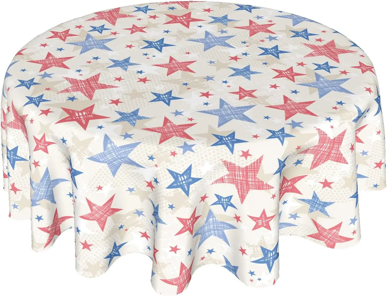 White and Star Round 60 Inch American Flag July 4th Memorial Day Patriotic USA Stars Table Cloths Polyester Fabric Ame