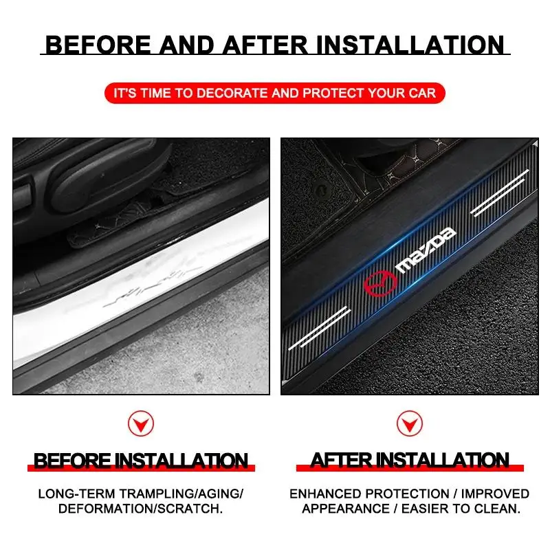 Carbon fiber protective stickers for car door sill side anti step bumpers For Mazda 3 6 CX5 2 CX3 CX9 MX5 RX8 Axela Demio Atenza view 4