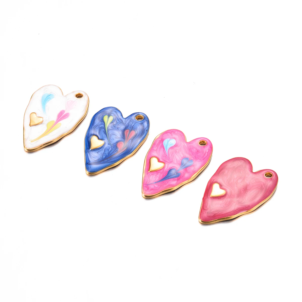 

2Pcs/Lot French Stainless Steel Enamel Love Charms for Necklace Jewelry Making Colorful Heart Waterproof Pendants DIY Wholesale