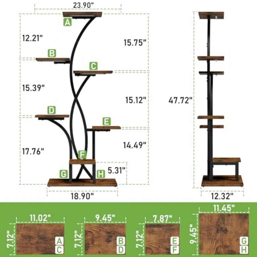 Indoor plant stand with grow lights for living room and patio use, metal construction, black finish, 7-tier space-saving design