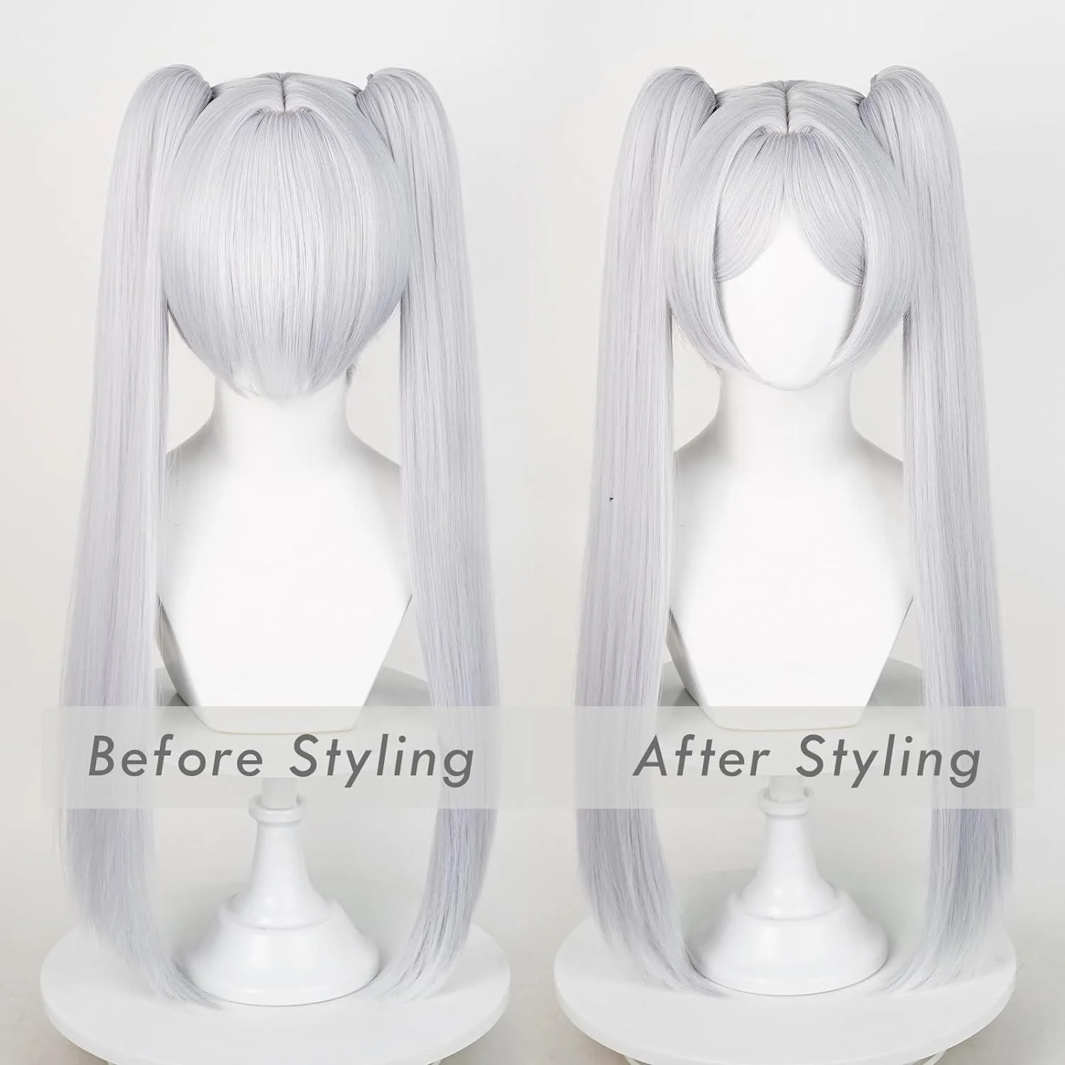 Frieren 코스프레 가발 긴 실버 화이트 가발 포니 테일 Frieren Beyond Journey's End 할로윈 크리스마스 의상 파티