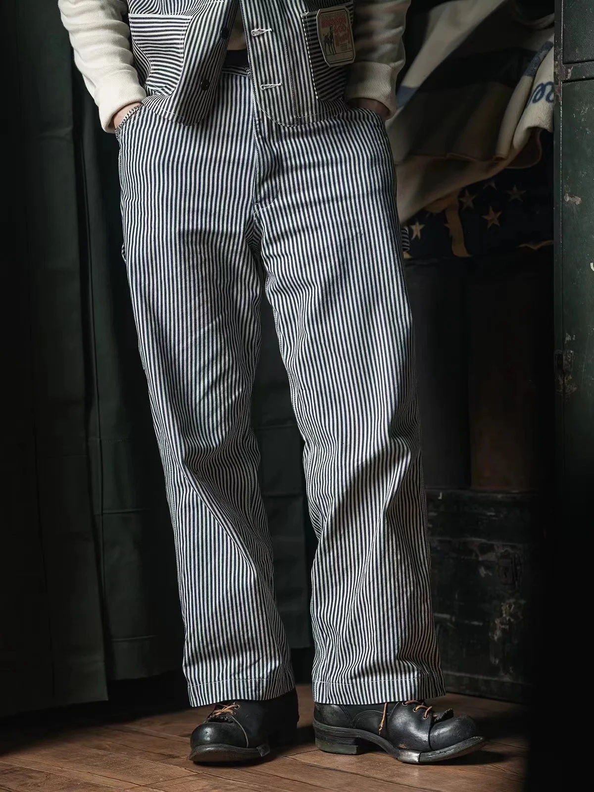 Rugged Bronson Hickory Stripe Railroad Pants Heritage Style Work Denim Trousers