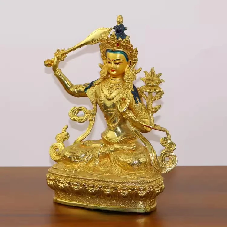 Pure Copper Tibetan Tantric Manjushri Buddha Statue Craft Desktop Decoration