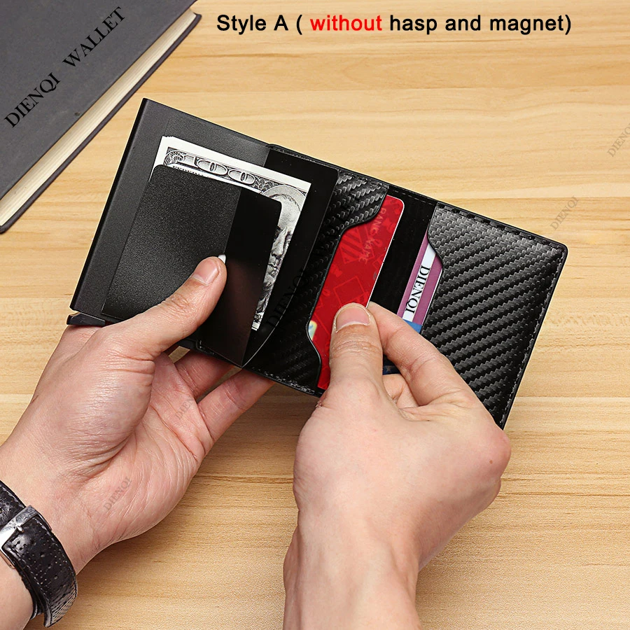 Carbon Fiber Credit Card Holder Wallets Men Brand Rfid Black Magic Trifold Leather Slim Mini Wallet Small Money Bag Male Purses