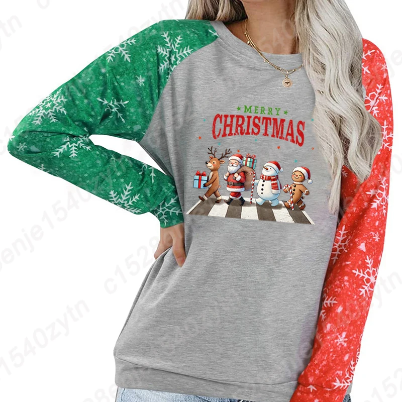 

Fashion Women Long Sleeve Shirt Santa Snowman Reindeer Merry Christmas Print Sweatshirt Loose Crew Neck Tops Soft Baggy Pullover