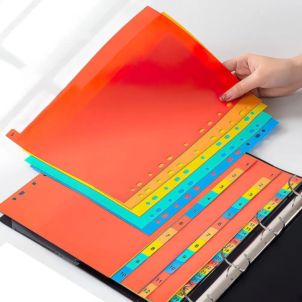 2Sets A4 11 Hole Index Dividers 31 Tabs Plastic Colorful File Organizers Binder Accessories for Office Home Use