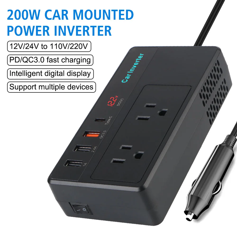 

For Vehicles Car Transformer Convert Cigarette Lighter Power Adapter Charging Converter Car Power Inverter DC 12V 24V To AC 220V