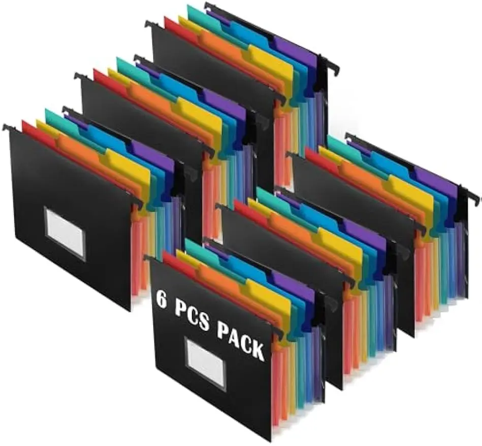 

Подвесная папка для файлов с 7 карманами и выдвижными крючками, расширяемый органайзер-гармошка для картотеки, размер Letter (6 шт.)