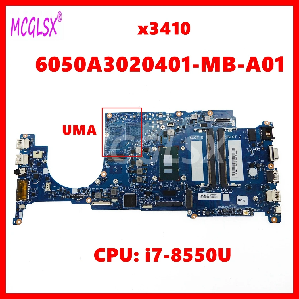 

6050A3020401-MB-A01 Notebook Mainboard For Acer TravelMate x3410 Laptop Motherboard with i7-8550U CPU 100% Tested OK