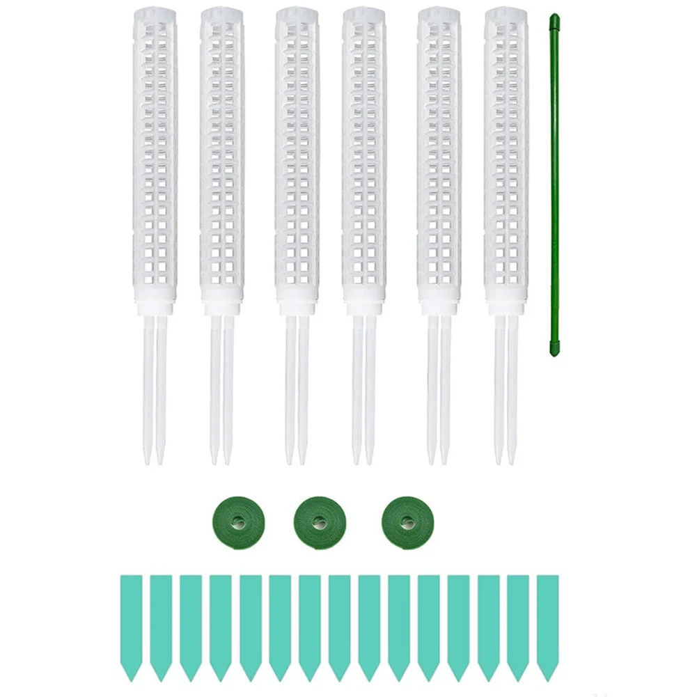 Plastic Moss Poles for Vertical Plant Growth Support with Perforated Fixed Ties and Plant Labels for Monstera Pothos