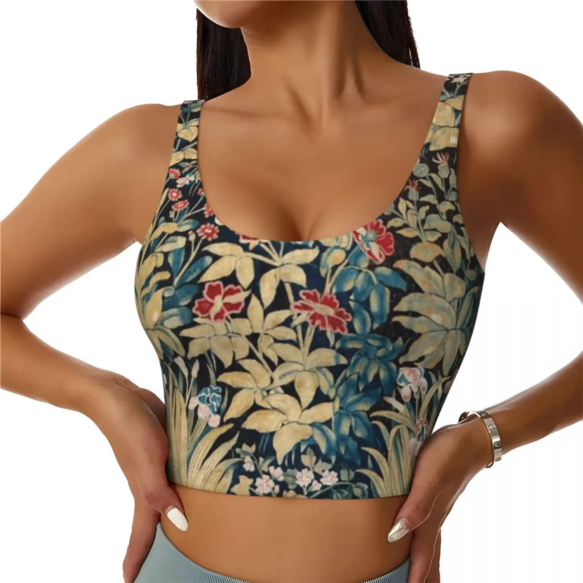 Adjustable Strap Camisole COLORFUL FLOWERS LEAVES GREEN FOLIAGE Antique Floral Rock Climbing Dance Top