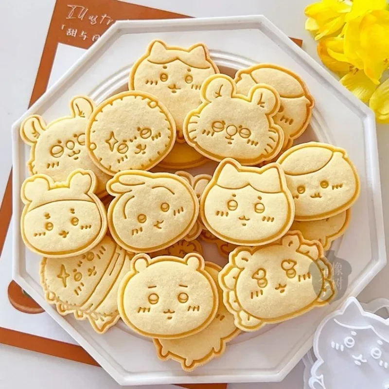 2024 Anime Kawaii Usagi Cookie Mold Chiikawa Cartoon Hachiware Cookie Press Mold New Baked Dessert Home Mold DIY Stone Plastic