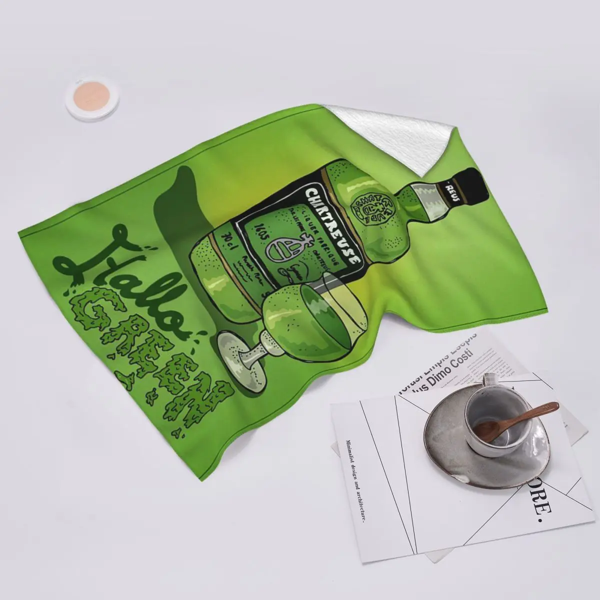 Custom Green Chartreuse Bottle Oil Painting Drink 1 Soft Face Towel Quick Dry Pool Bath Cotton Towels Breathable