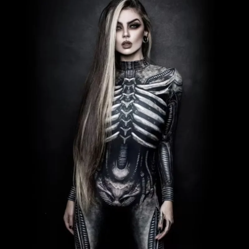 S/M/L/XL/2XL Halloween Devil Ghost Specter Jumpsuit Women Cosplay Skeleton Jumpsuits Carnival Party Performance Scary Costume