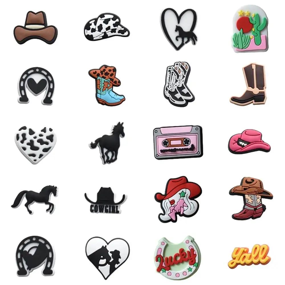 

Wholesale 1pcs PVC Shoe Accessories for Crocs Charms Cowboy Badge Women Clogs Buckle Kids Pins Decoration Jeans Wristbands