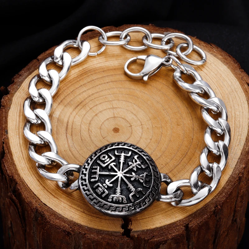 Stainless steel Nordic compass totem bracelet men's domineering motorcycle riding jewelry gift