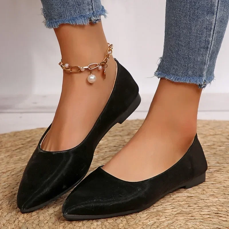 2024 Fashion Women's Shoes Shallow Women's Flats Hot Sale Plus Size Solid Casual Flat Shoes Sexy Pointed Toe Flat Low Heels