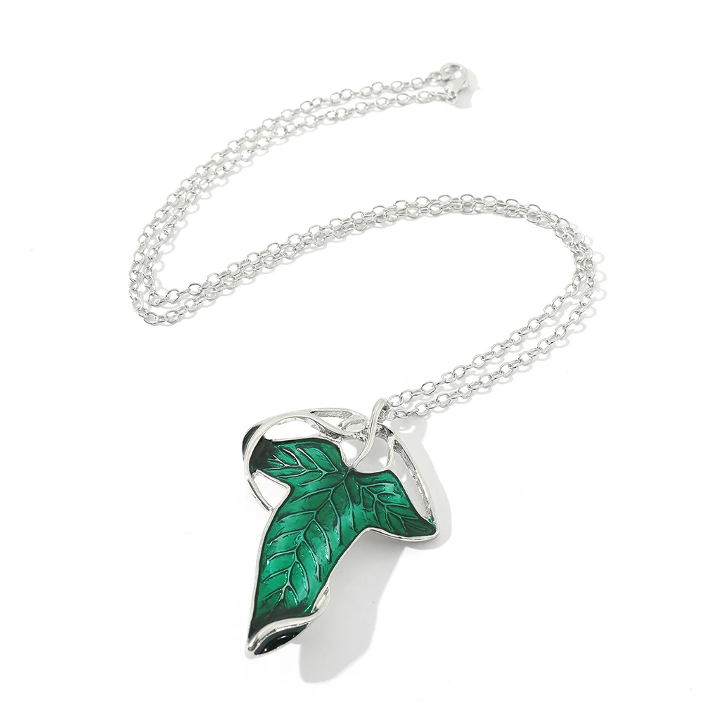 Vintage Green Leaf Pendant Necklace Exquisite Elven Fashion Chain Jewelry Accessory Gift for Women view 3