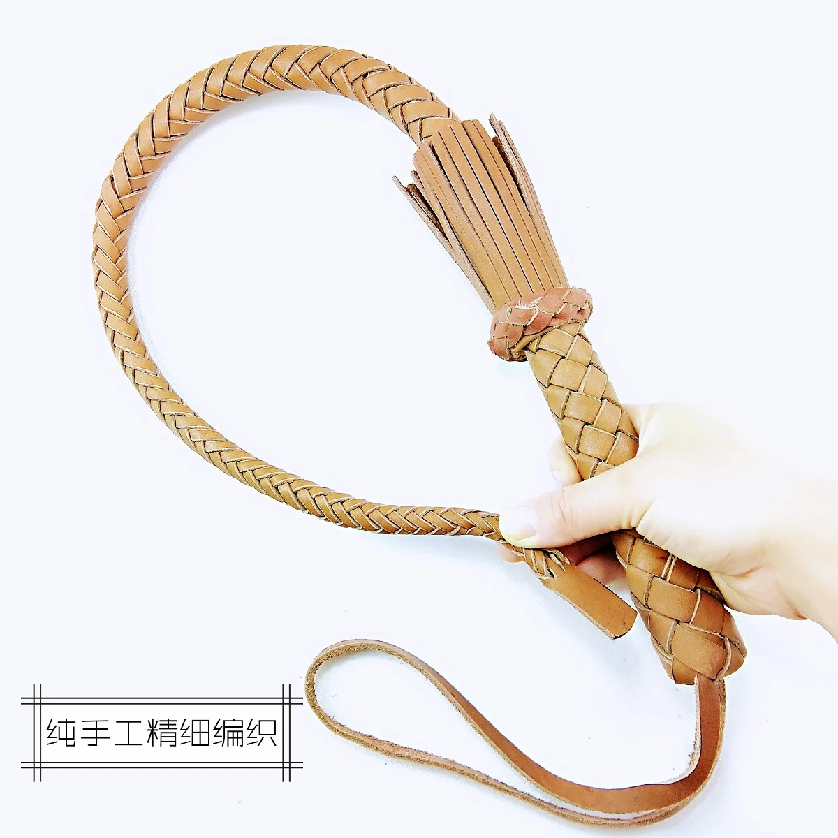 75CM Brown Genuine Leather Horse Whip, Horse Training Real Leather Whips, Leather Covered Handle With Wrist Strap