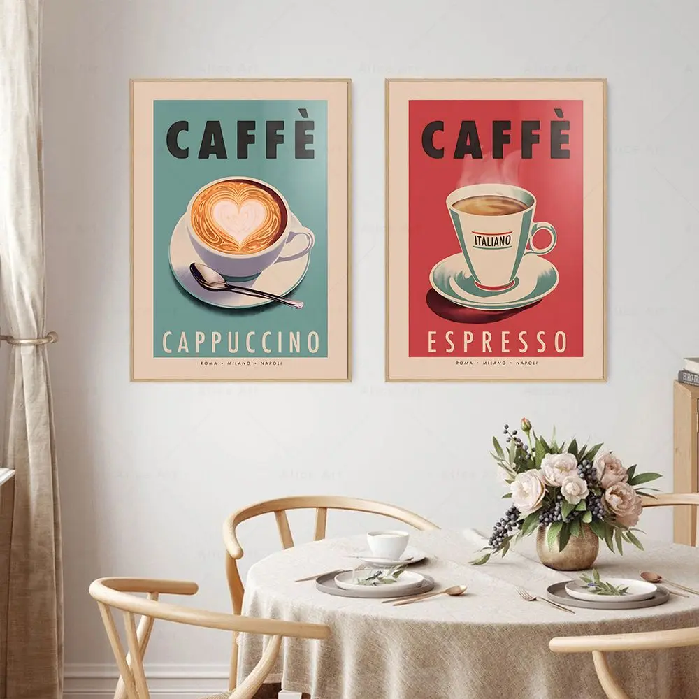 

Italian Espresso Coffee Cafe Cappuccino Wall Art Canvas Painting Retro Kitchen Poster Prints Wall Picture Cafe Living Room Decor