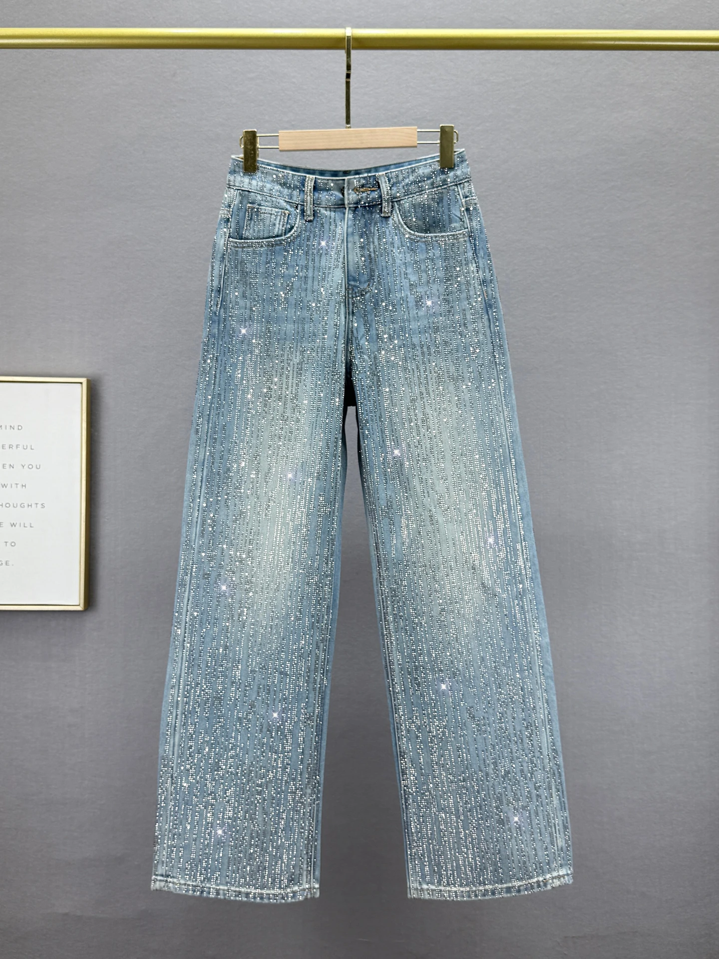 

Women's Fce Lined High Waist Wide Leg Jeans Heavy Embellied Long Bootcut Denim Pants Slimming Effect Winter Faion