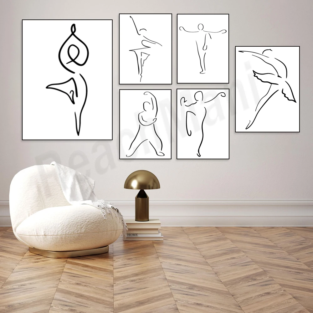 Line art Tai Chi, ballerina, yoga, Qigong line print, minimalist abstract poster wall art home decor