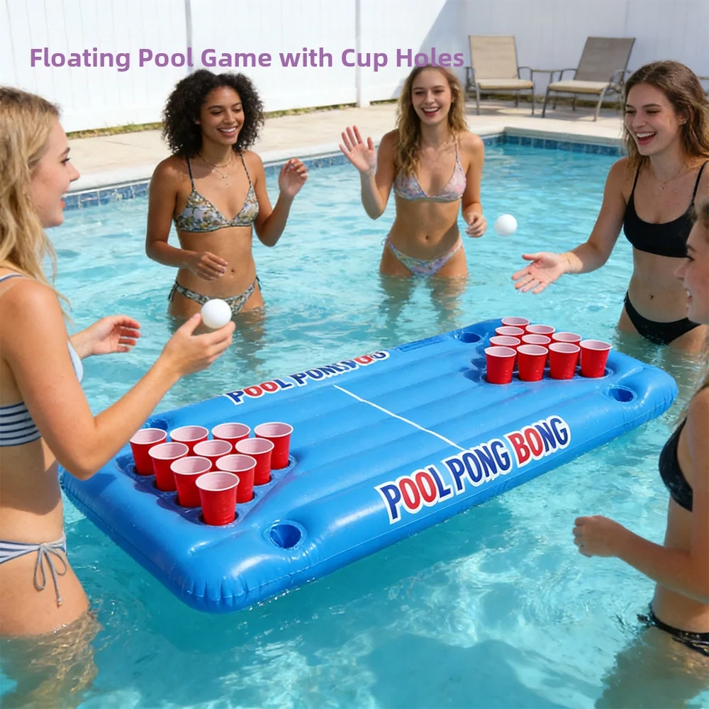 

Inflatable Floating Row With Cup Hole Water Game Mat Kids Adults Summer Pool Beach Float Entertainment Play Toy