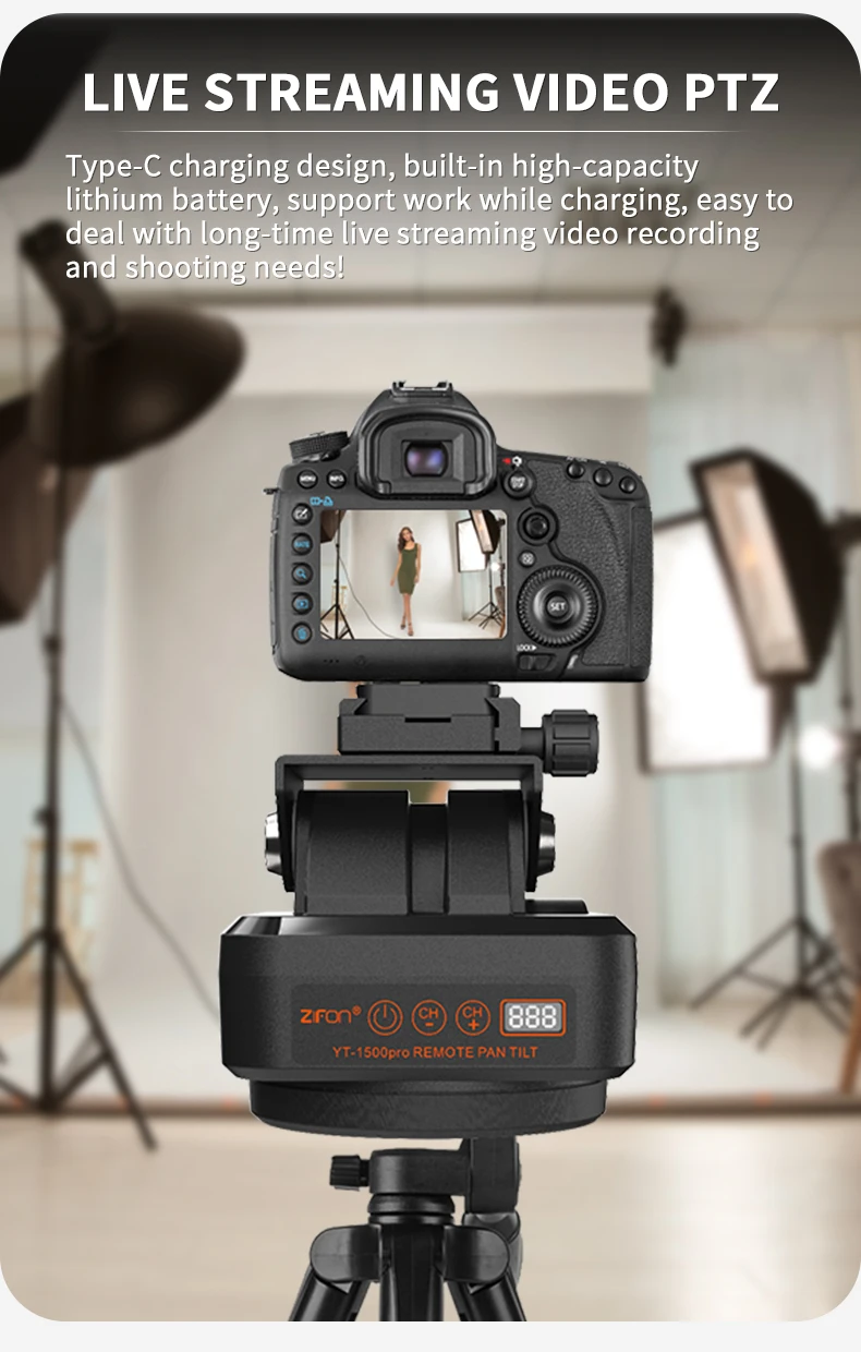 ZIFON YT-1500 Pro 파노라마 전기 팬 틸트 360도 회전 2.2kg 내하중