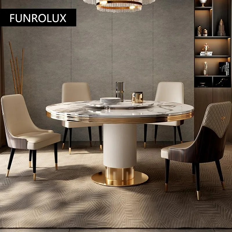 Modern restaurant marble round dining table and chair combination simple round table with turntable dining table