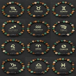 12. Znaki zodiaku Bransoletki z kamienia naturalnego Taurus Cancer Virgo Ryby Bransoletki Kobiety Mężczyźni Pary Przyjaźń Biżuteria Prezent Bransoletka