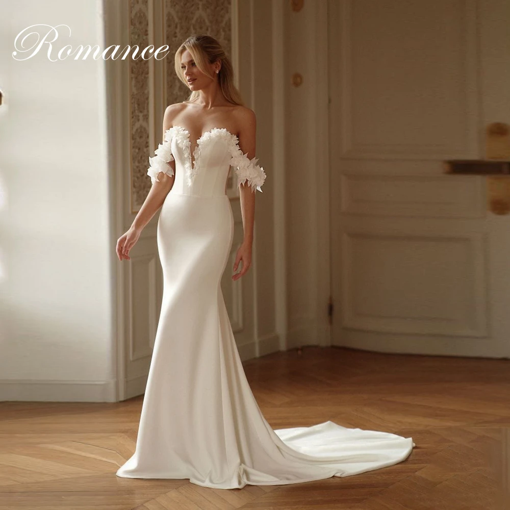

Modern V-Neck Flowers Mermaid Wedding Dress 2025 Off The Shoulder Open Back Sweep Train Bridal Gown Vestidos De Novia Customized
