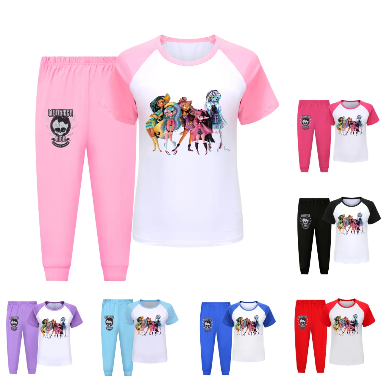 

Monster High Clothes Kids Short Sleeve Tops+pants 2pcs Suit Baby Girls Summer Pajamas Set Boys Leisure Sleepwear Children's Sets