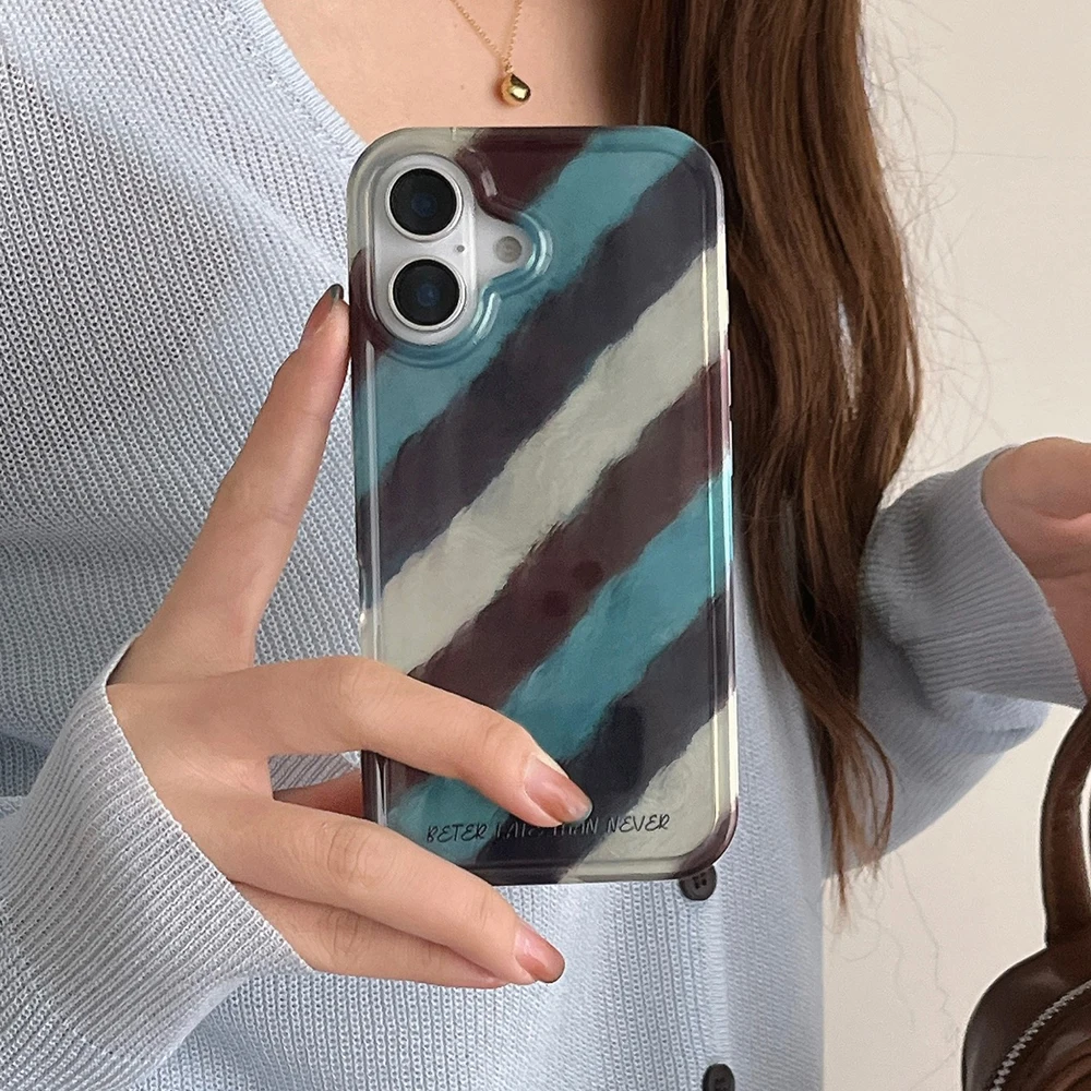 Retro Ins Stripe Phone Case for IPhone 16 15 14 13 12 11 Mini Pro Max X XR XSMax 7 8 Plus Glacier Pattern Shockproof Soft Cover