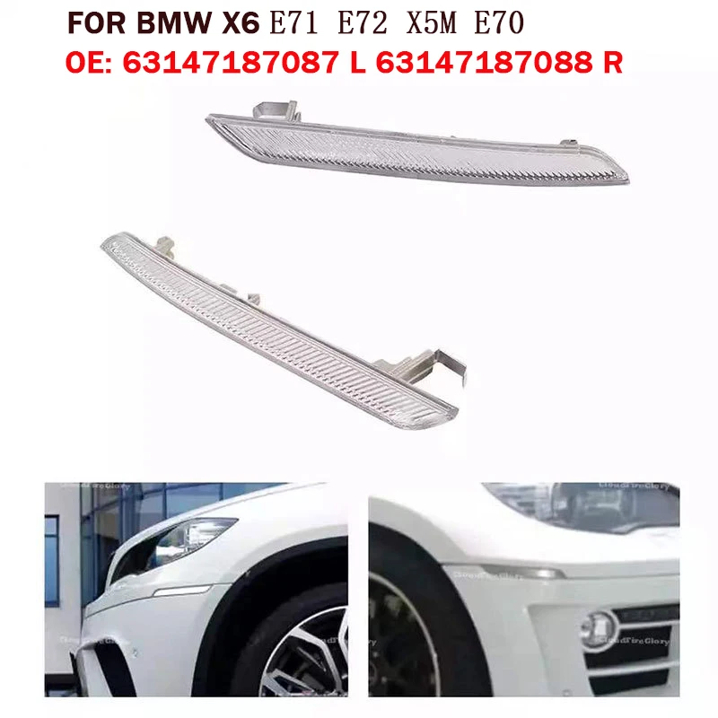 Pair Side Marker Reflector Clear White 63147187087 63147187088 For BMW X6 E71 E72 2008-2014 E70 X5M Front Bumper Fende