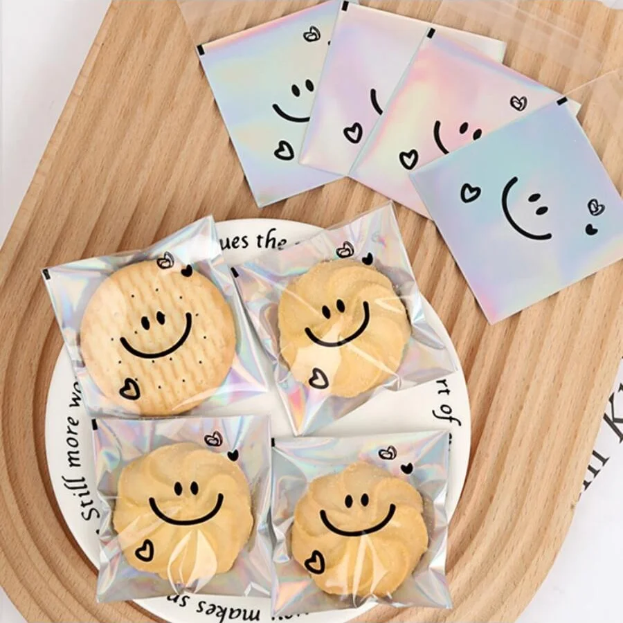 Cookie Packaging Bag Crispy Laser Bag Cute Self sealing Self adhesive Bag Transparent Cookie Bag