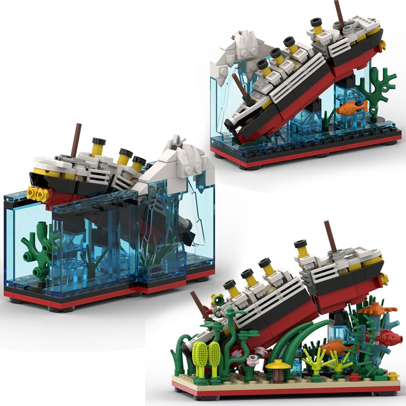 Модель-круизного-корабля-Титаника-moc-break-in-half-строительные-блоки-морская-жизнь-рыба-растение-кирпичи-наборы-лодок-дисплей-сборные-игрушки