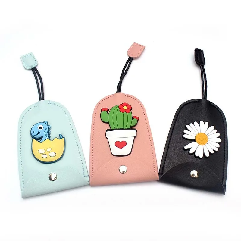 Beautiful Flowers Cactus Pull Type Key Bag  PU Leather Key Wallets Housekeepers Car Key Holder Case New Leather Keychain Pouch