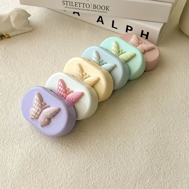 Women Macaron Colour Travel Contact Lenses Storage Box Cute Butterfly Contacts Lens Container Small Contact Lens Case