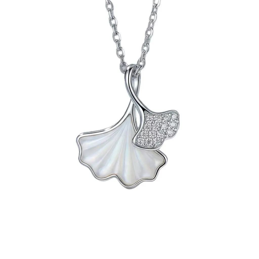 999 pure silver three-life lucky white lotus seed and ginkgo leaf necklace - elegant and simple, a little unconventional pendant