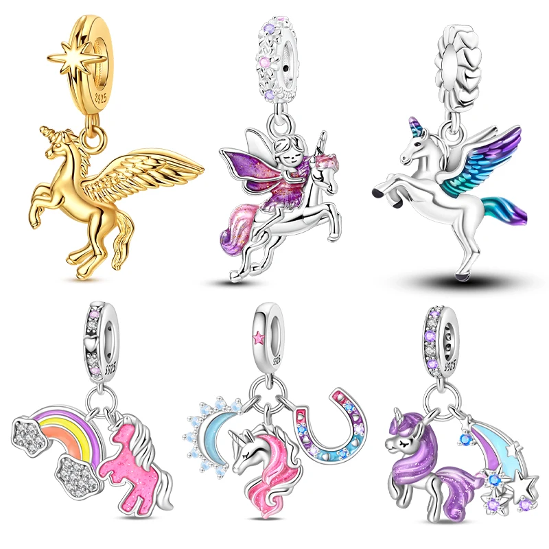 Colorful Unicorn Charms Beads Fit 3mm Bracelet Bangle Necklace For Women Pendant Luxury DIY Jewelry Making Fine Gifts Hot Sale